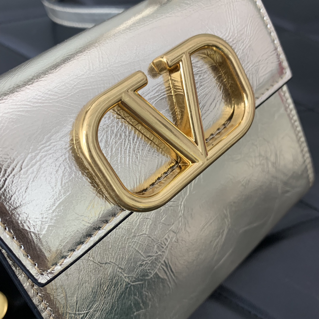 Valentino Garavani Vsling Micro Handbag in Gold Grainy Calfskin Leather 